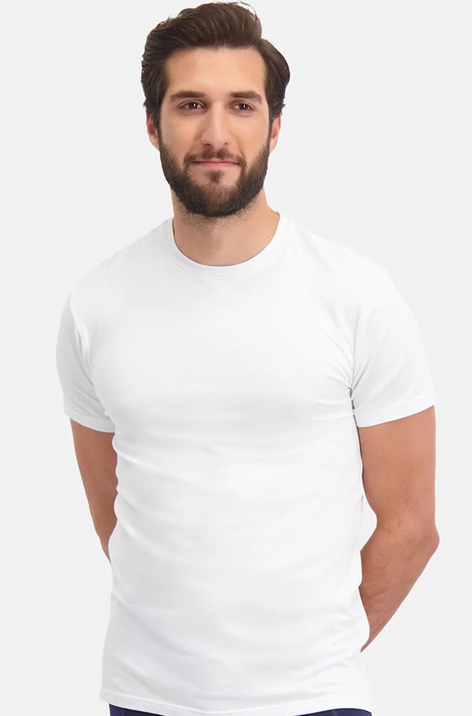 2 pak T-shirt ronde hals Ruben Bamboe heren ondershirt korte mouw Wit Zwart Donkerblauw Huidskleur Witte t shirts hren